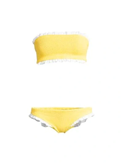 Shop Hunza G Tracey Ruffled Bandeau Bikini Set In Yellow