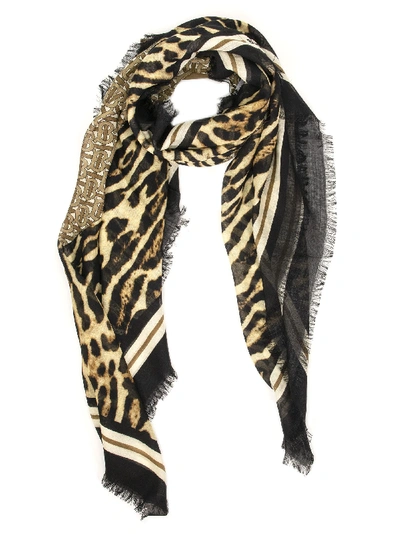 Burberry Monogram Leopard Print Wool & Silk Scarf In Archive Beige