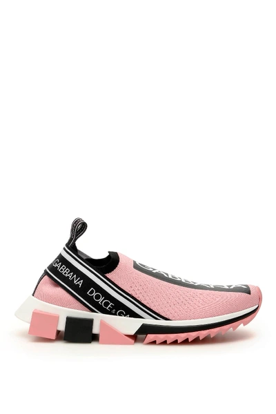 Shop Dolce & Gabbana Running Knit Sneakers In Rosa Bianco (pink)