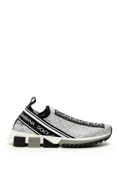 Shop Dolce & Gabbana Running Knit Sneakers In Bianco Multicolor (grey)
