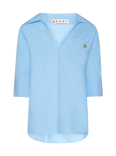 Shop Marni Bluse S/s Polo Neck Shirt In Zaffiro