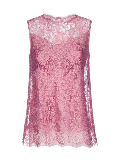 Shop Dolce & Gabbana Lame Chantilly Lace Top In Fucsia Medio