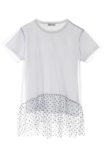 Shop Red Valentino Glitter And Tulle T-shirt In Bianco Nube (white)