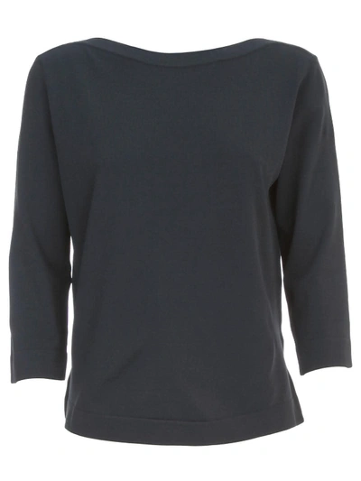 Shop Nuur Viscose Sweater 3/4s Boat Neck In Navy