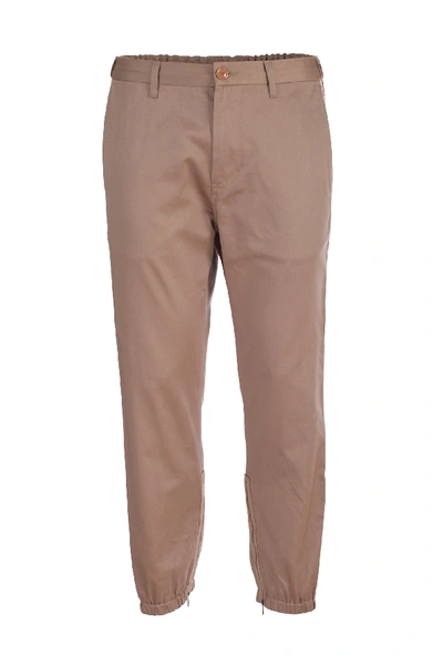 Shop Gucci Khaki Cotton Trousers In Beige