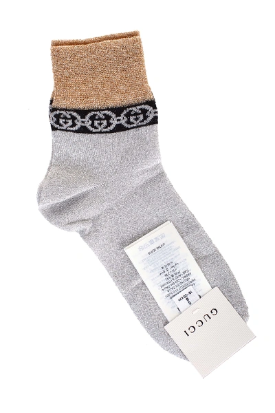 Shop Gucci Silver And Gold Lamé Socks In Argento