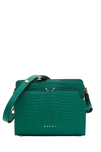 Shop Marni Trunk Reverse Lizard-effect Shoulder Bag In Verde