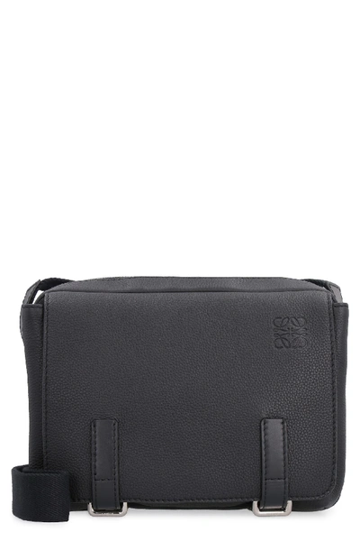 Shop Loewe Military Pebbled Leather Messenger-bag In Black