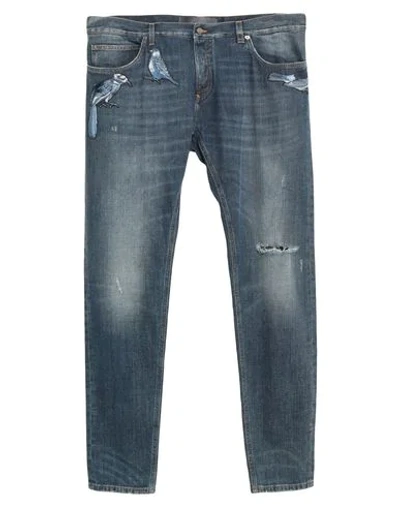 Shop Dolce & Gabbana Man Jeans Blue Size 34 Cotton, Bovine Leather