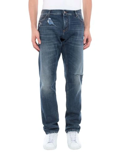 Shop Dolce & Gabbana Man Jeans Blue Size 34 Cotton, Bovine Leather