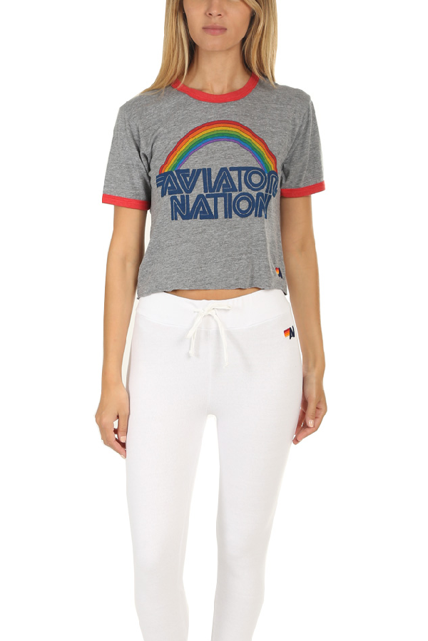 Aviator Nation Women's 70 Boyfriend Ringer Tshirt In Grey,red ModeSens