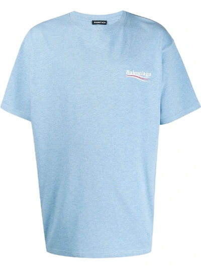 Shop Balenciaga Print Cotton T-shirt In Blue
