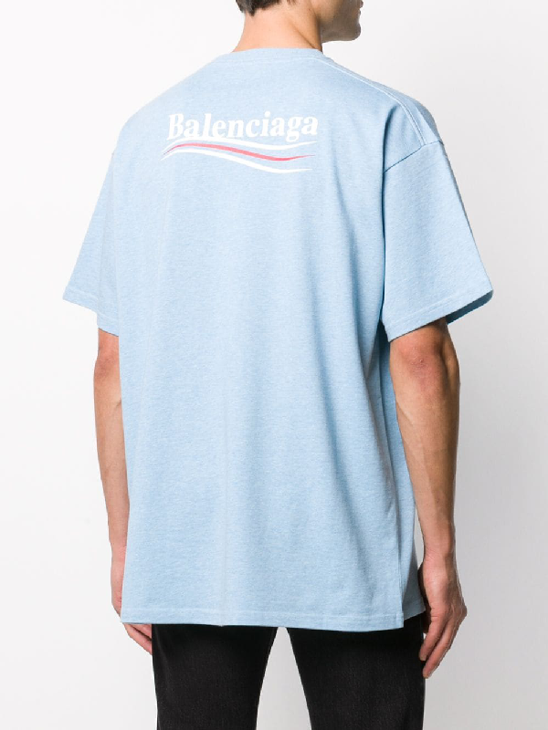 Balenciaga Oversized Logo Print Slub Cotton Jersey T Shirt In Blue Modesens