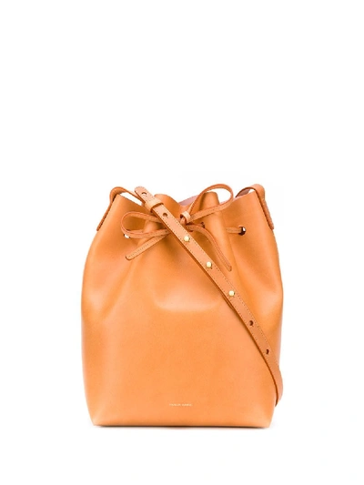 Shop Mansur Gavriel Bucket Leather Bag In Beige