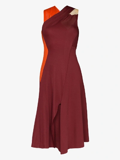 Shop Victoria Beckham Draped Twist Back Midi Dress In Red