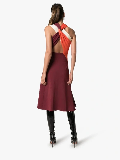 Shop Victoria Beckham Draped Twist Back Midi Dress In Red