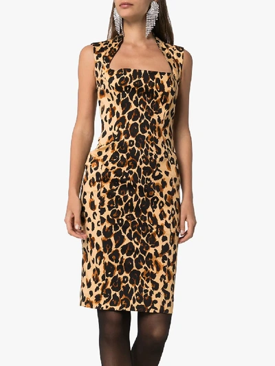 Shop Mugler Leopard Print Fitted Dress In Black