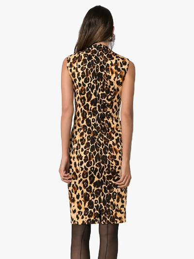 Shop Mugler Leopard Print Fitted Dress In Black