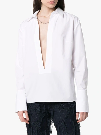 Shop Gauge81 Serena Deep V-neck Cotton Shirt In White