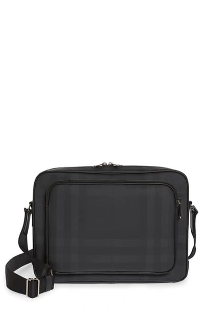 Shop Burberry Marlon London Check Messenger Bag In Dark Charcoal