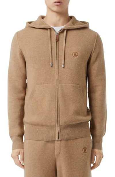 Shop Burberry Lindley Cashmere Blend Zip Hoodie In Pale Coffee