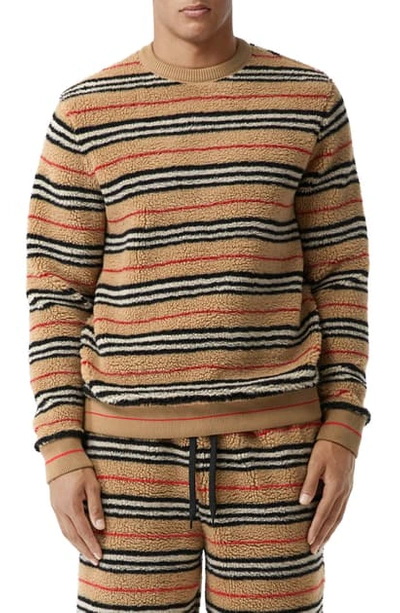 Shop Burberry Edson Stripe Fleece Pullover In Archive Beige Ip S