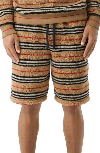 Shop Burberry Howell Stripe Fleece Shorts In Archive Beige Ip S