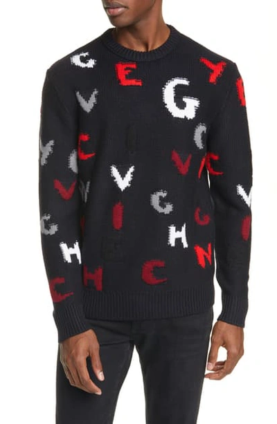 Shop Givenchy Letters Crewneck Wool Sweater In Navy/ White