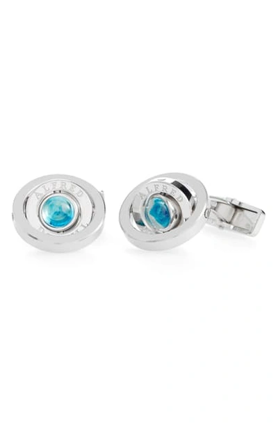 Shop Dunhill Radial Gyro Blue Topaz Cuff Links In Silver