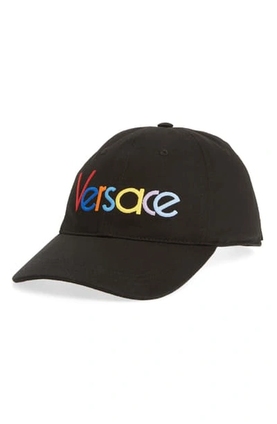 Shop Versace Rainbow Logo Baseball Cap In Nero/ Multi