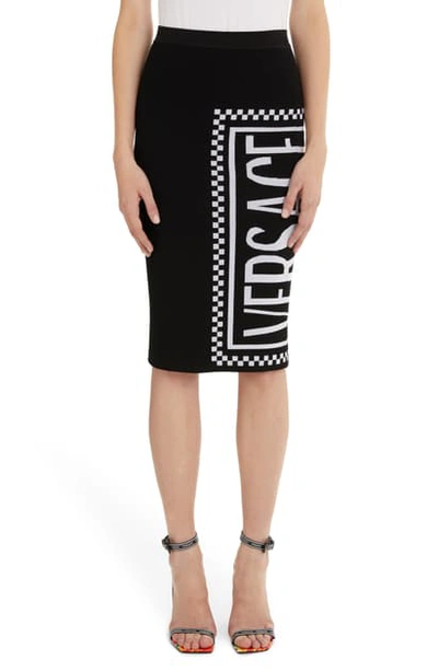 Shop Versace Logo Knit Skirt In Black