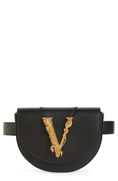 Shop Versace Smooth Leather Belt Bag In Black/ Tribute Gold/ Palladium