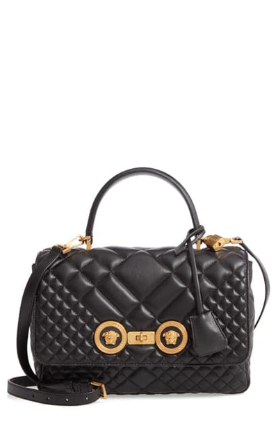 Shop Versace Icon Quilted Leather Top Handle Shoulder Bag In Black/ Tribute Gold