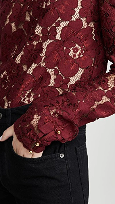 Shop Wayf Emma Puff Sleeve Lace Top In Burgundy