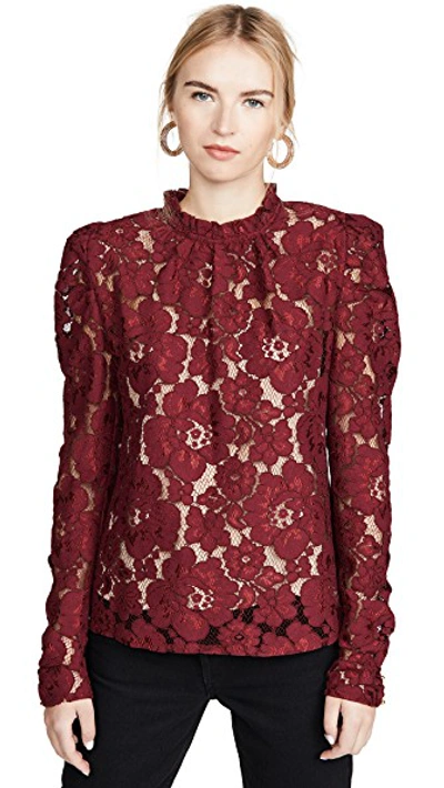 Shop Wayf Emma Puff Sleeve Lace Top In Burgundy
