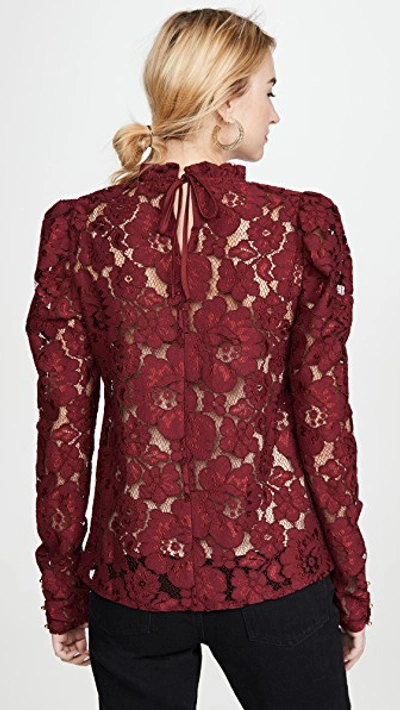 Shop Wayf Emma Puff Sleeve Lace Top In Burgundy