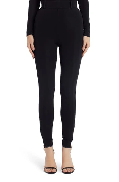 Shop Versace Ankle Zip High Waist Skinny Pants In Black