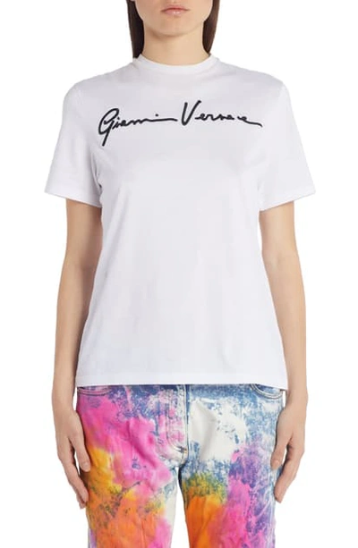 Shop Versace Gianni Signature Graphic Tee In White