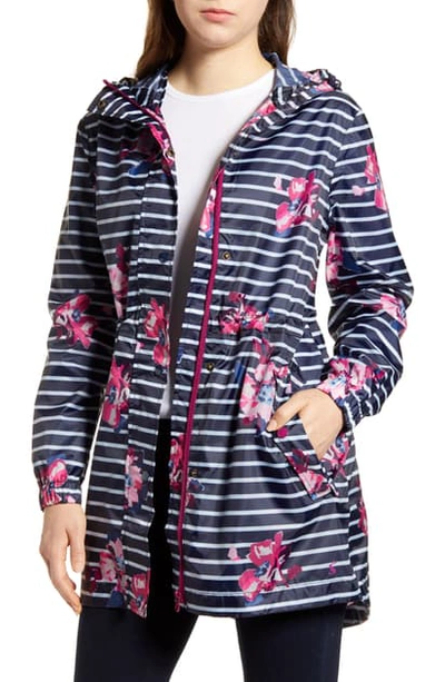 Shop Joules Print Waterproof Packaway Raincoat In Navstrfloral