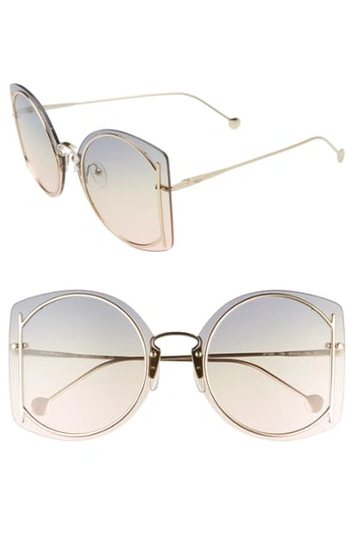 Shop Ferragamo 66mm Oversize Rimless Sunglasses In Shiny Gold/ Blue Green Salmon