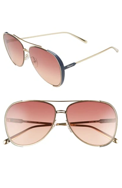 Shop Ferragamo 62mm Aviator Sunglasses In Gold/ Blue