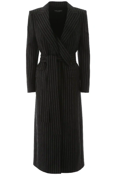 Shop Dolce & Gabbana Pinstripe Wool Coat In Black,grey