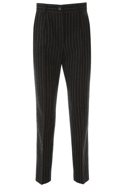 Shop Dolce & Gabbana Pinstriped Trousers In Black,white