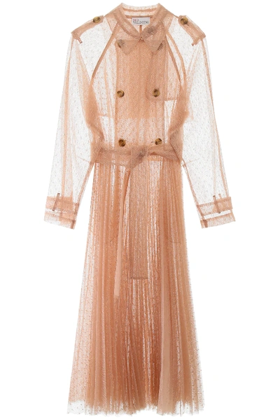 Shop Red Valentino Plumetis Tulle Long Trench In Beige