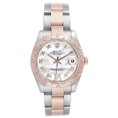 Pre-owned Rolex Mop 18k Rose Gold Diamond And Stainless Steel Datejust 178341 Women's Wristwatch 31mm In White