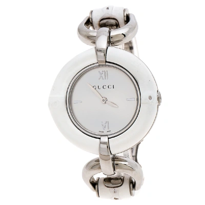 Pre-owned Gucci Silver White Bamboo Stainless Steel 132.4 Women's Wristwatch 36mm