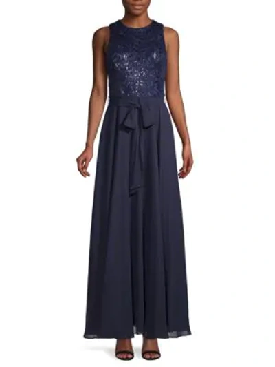 Shop Calvin Klein Sequin & Bow Gown In Twilight