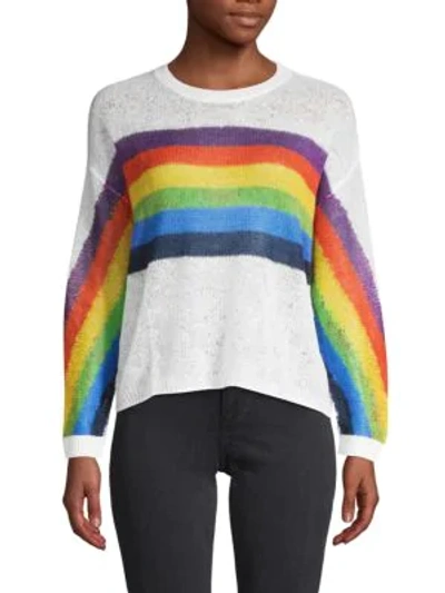 Shop Avantlook Rainbow Knit Cotton Sweater In White Multi