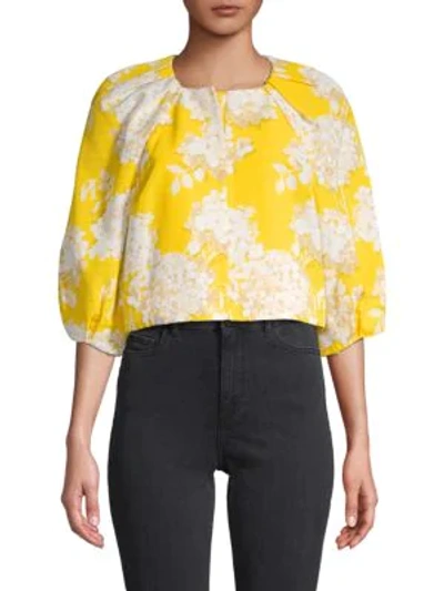 Shop Monique Lhuillier Cropped Floral Jacket In Buttercups