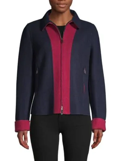 Shop Giorgio Armani Colorblock Cashmere-rich Jacket In Navy Fuschia